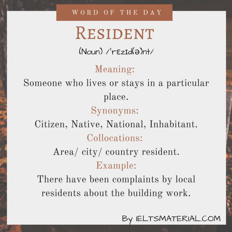 Resident Word Of The Day For IELTS Speaking And Writing