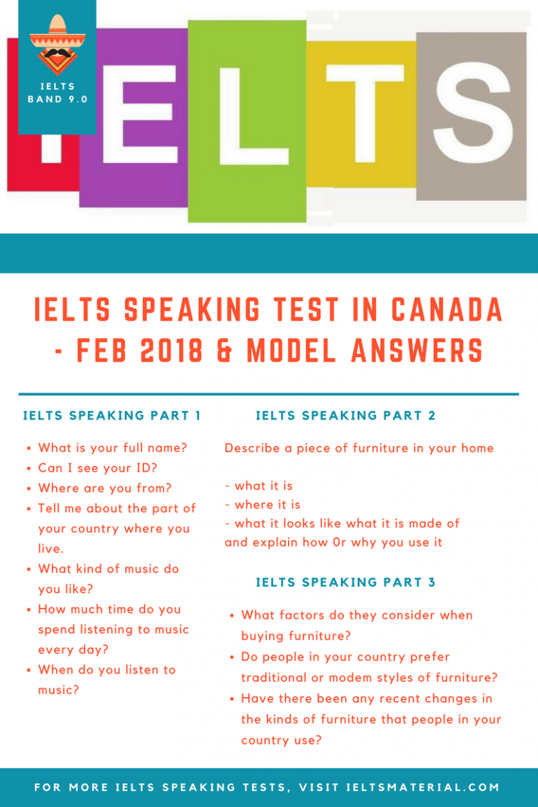 test 8 sample ielts band 2018 Test in Speaking Model Answers  Canada  & Feb IELTS