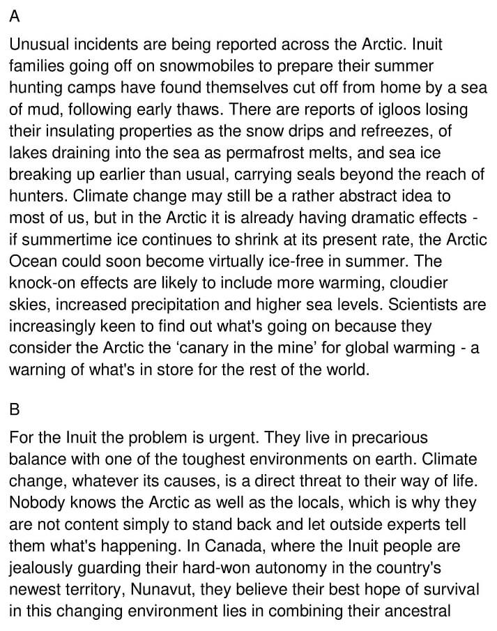 Climate Change And The Inuit Ielts Reading Answers