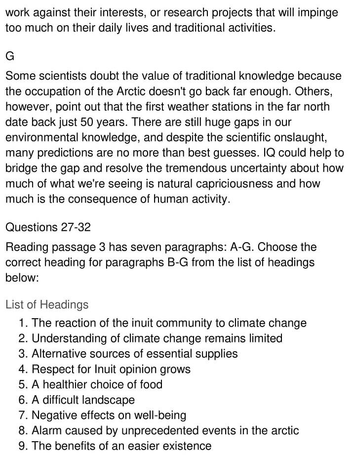 Climate Change And The Inuit Ielts Reading Answers