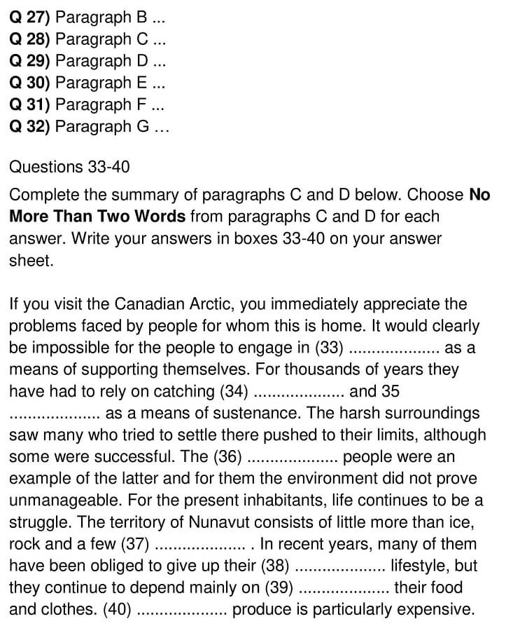 Climate Change And The Inuit Ielts Reading Answers