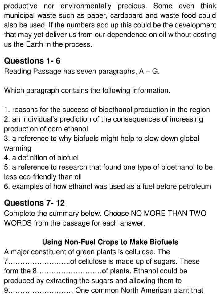 Biofuels Ielts Reading Answers Ieltsmaterial 