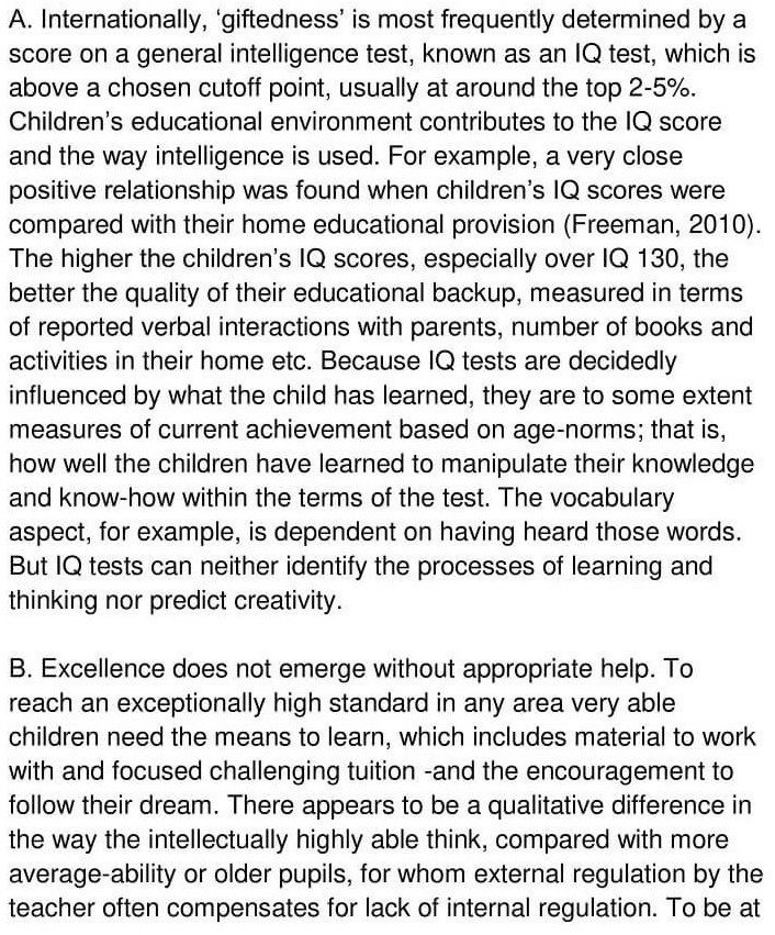 ‘Gifted children and Learning’ Answers_0001