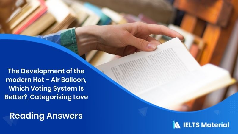The Development of the modern Hot – Air Balloon, Which Voting System Is Better?, Categorising Love- Reading Answers