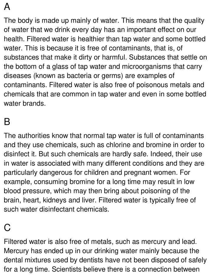 Drinking Filtered Water IELTS Reading Answers