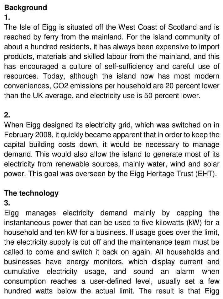 IELTS Academic Reading ‘Reducing electricity consumption on the Isle of Eigg’ Answers - 0001