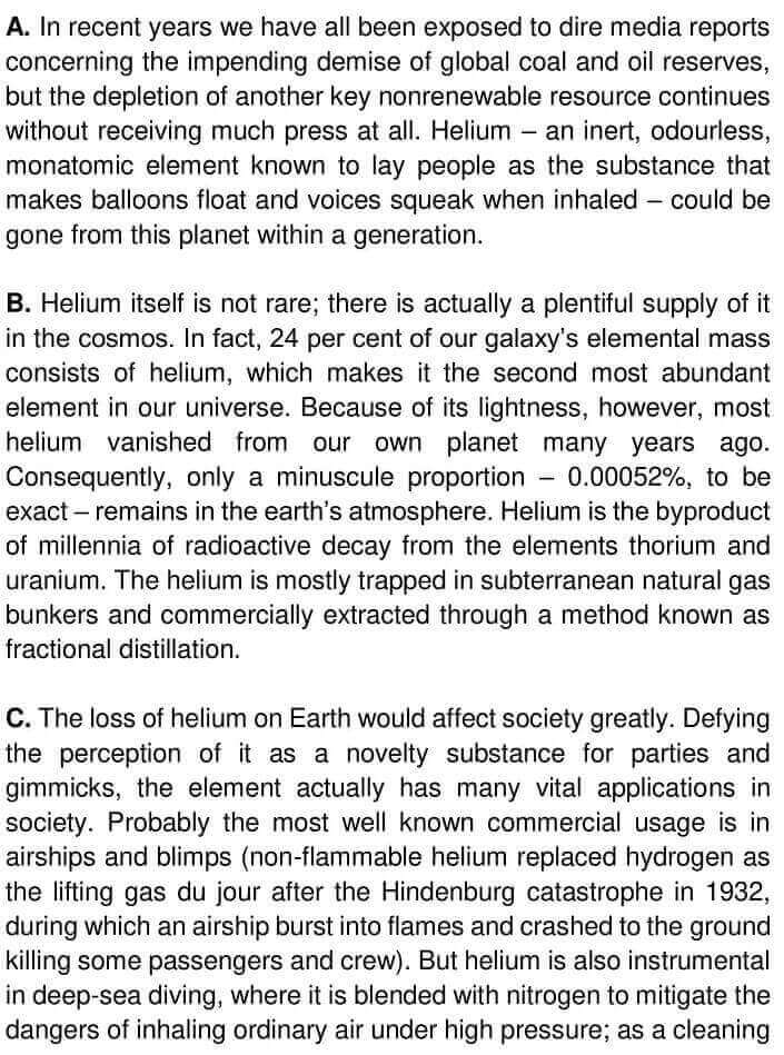 IELTS Academic Reading ‘Helium’s Future Up In The Air’ Answers - 0001