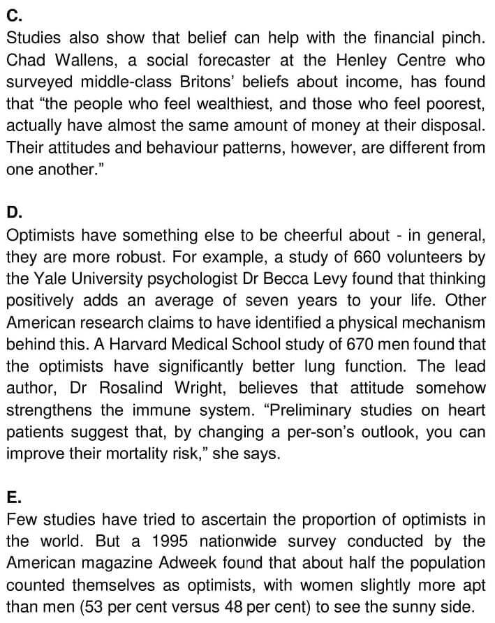 IELTS Academic Reading ‘Optimism and Health’ Answers - 0002