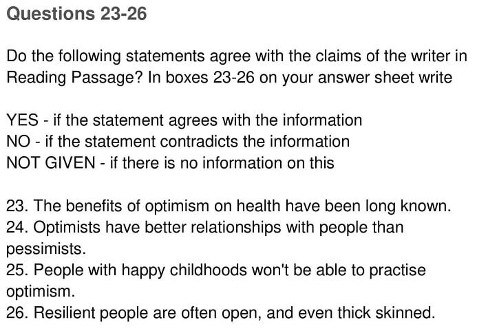 IELTS Academic Reading ‘Optimism and Health’ Answers - 0006