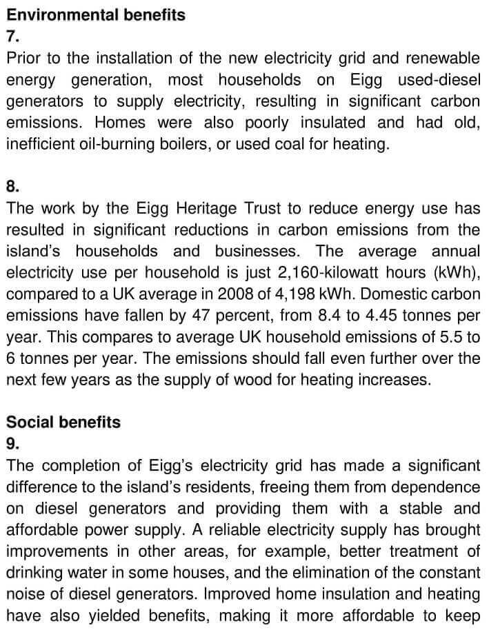 IELTS Academic Reading ‘Reducing electricity consumption on the Isle of Eigg’ Answers - 0003