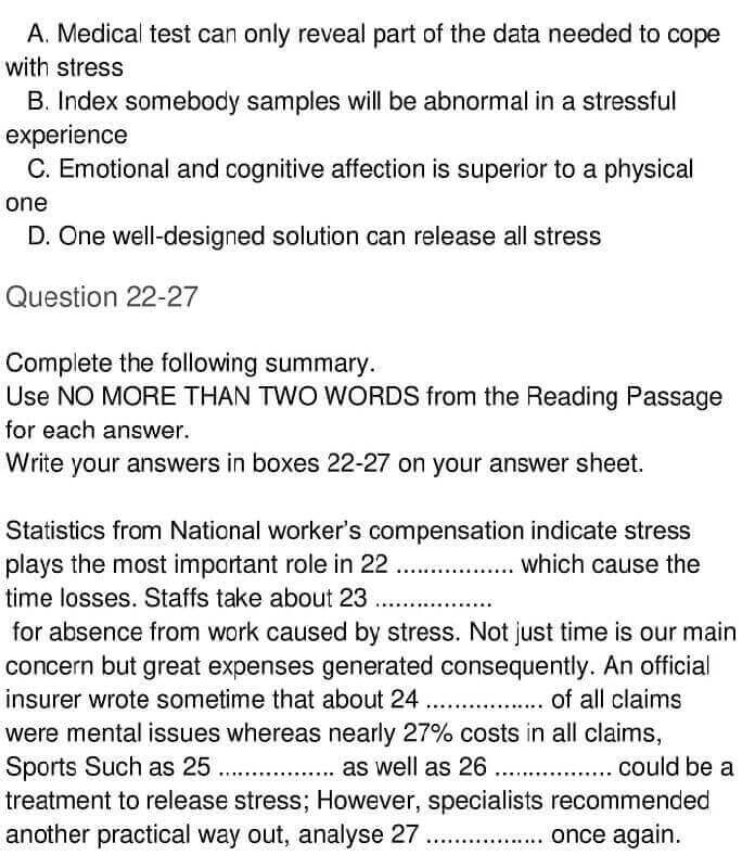 IELTS Academic Reading ‘Stress of Workplace’ Answers - 0006