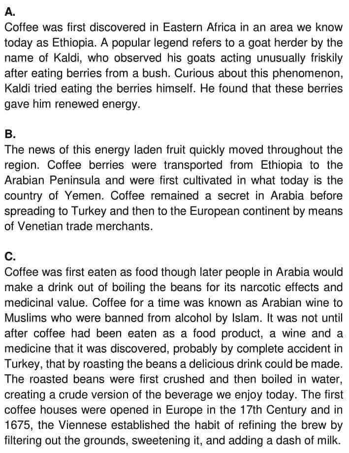 IELTS Academic Reading ‘The Story of Coffee’ Answers - 0001
