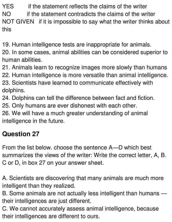 Testing Animal Intelligence IELTS Reading Answers