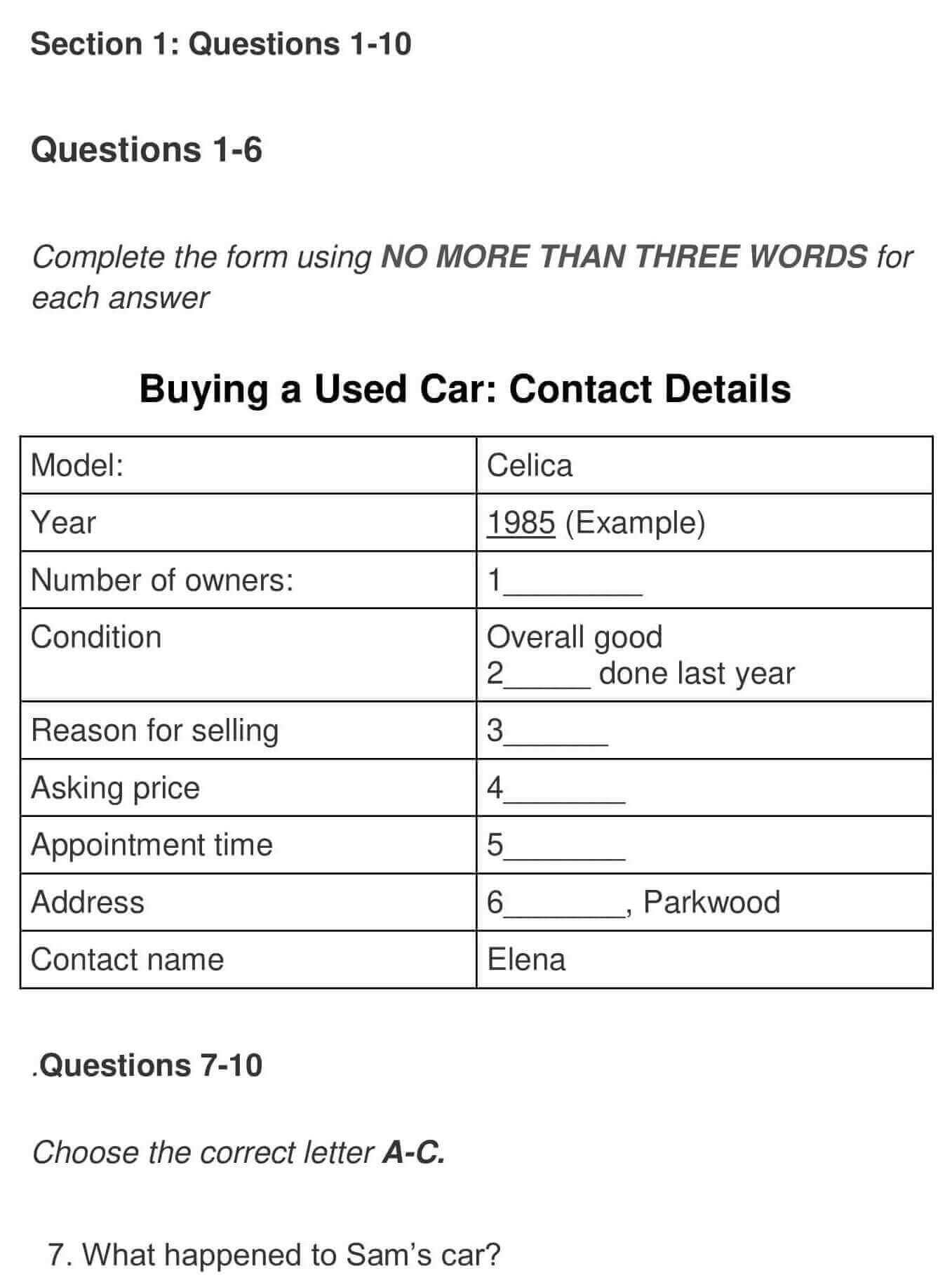 buying a used car contact details ielts