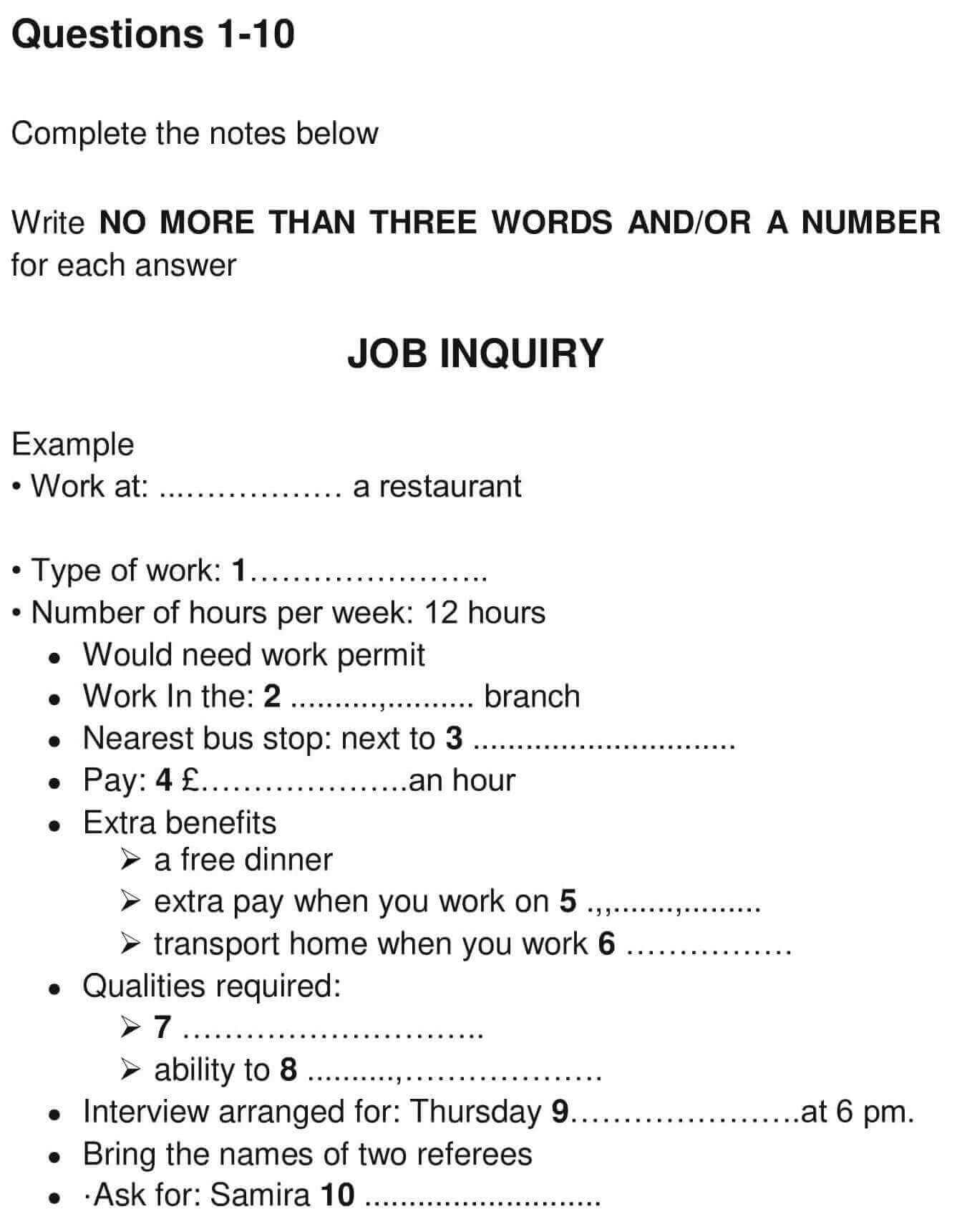 Job Enquiry IELTS Listening Answers IELTSMaterial