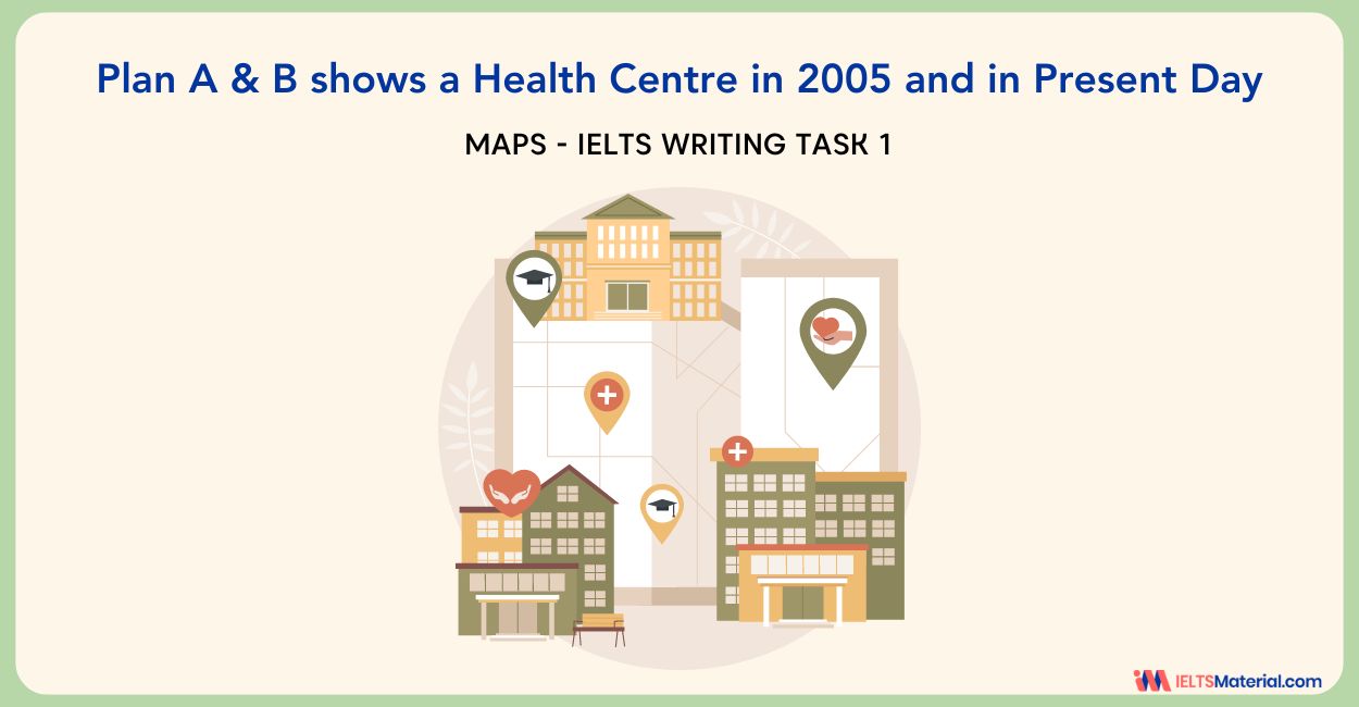 Plan A & B shows a Health Centre in 2005 and in Present Day – IELTS Writing Task 1