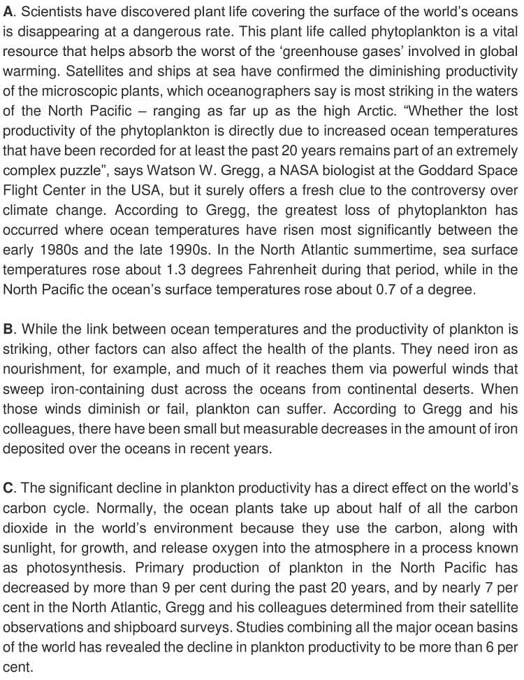 Ocean Plant life in decline