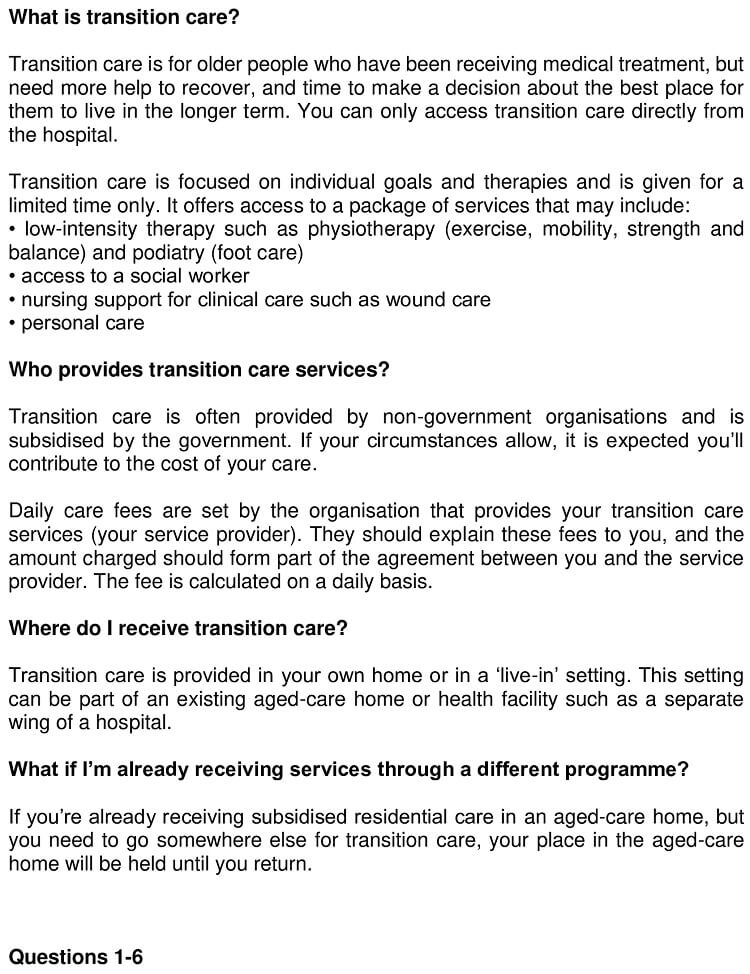 Transition Care for the Elderly
