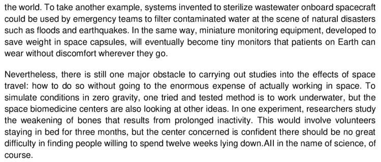 space travel health issues ielts listening answers