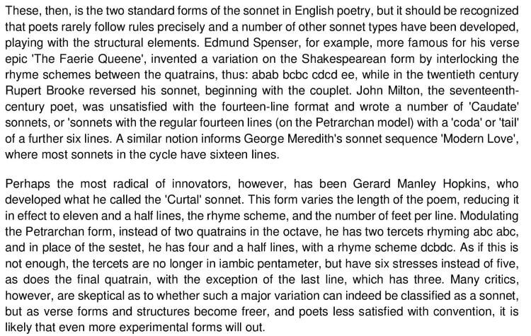 the sonnet form in English poetry 1