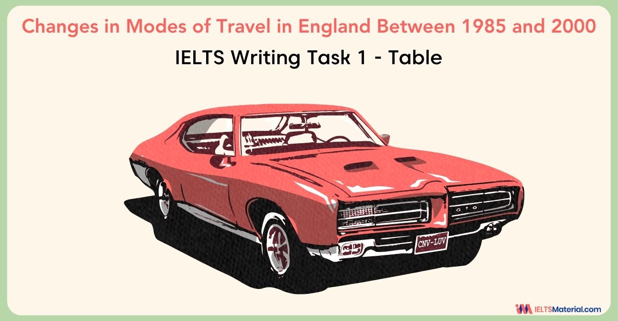 Changes in Modes of Travel in England Between 1985 and 2000- IELTS Writing Task 1 (Table)